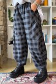 Nora Brushed Cotton Gingham Classic Barrel Pant Black